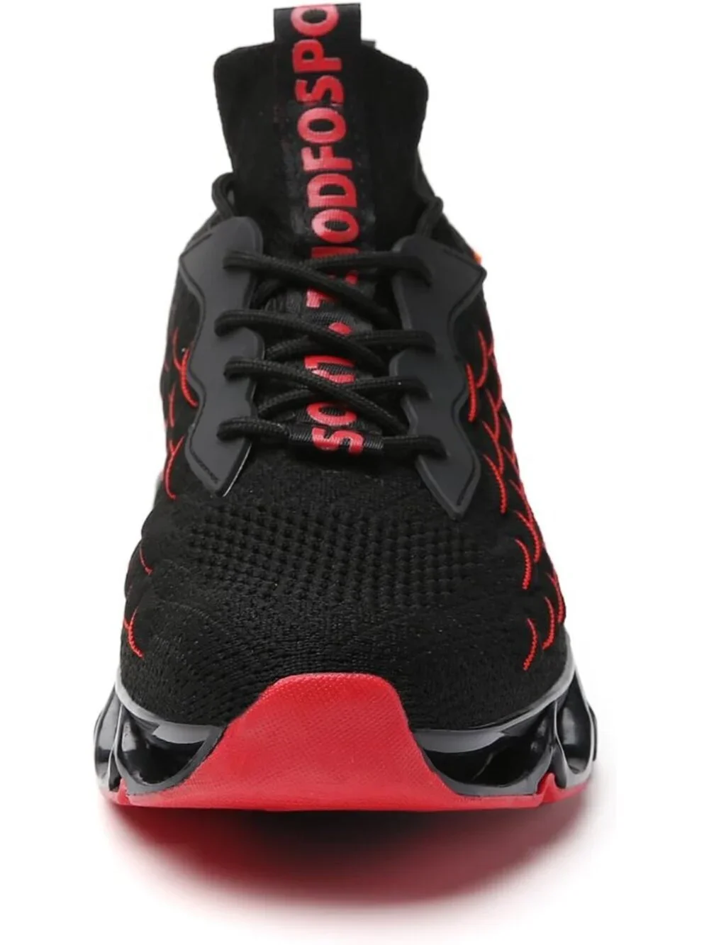 Men's Black Red Running Pull On Shoes Sport Athletic Tennis Walking Sneakers